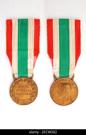 Bronze-Gedenkmedaille der Vereinigung Italiens, 1848 - 1918 Stockfoto