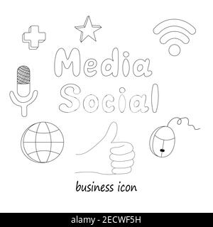 Business-Element-Symbole im Doodle-Stil, Infografik-Set. Isoliertes Vektorgrafik-Design. Symbol für „Hand ertränkt“. Geschäftsidee Konzept. Stock Vektor