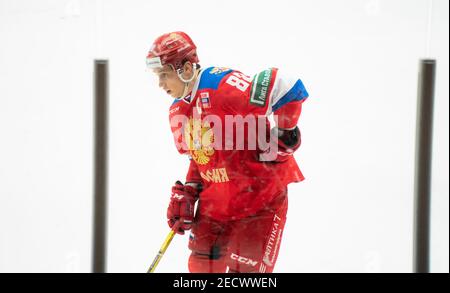 Malmoe, Schweden. Februar 2021, 13th. Damir Zhafyarov (88) aus Russland in der Beijer Hockey Games 2021 Spiel zwischen Schweden und Russland in der Malmoe Arena in Malmoe gesehen. (Foto Kredit: Gonzales Foto/Alamy Live News Stockfoto