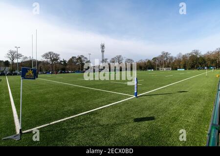 Surrey, Großbritannien. Februar 2021, 13th. Old Surbitonians Memorial Ground bereit für das Allianz Premier 15s Spiel zwischen Harlequins Women und Loughborough Lightning in Cobham, Surrey, England. Kredit: SPP Sport Presse Foto. /Alamy Live Nachrichten Stockfoto