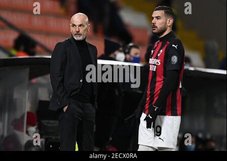 La Spezia, Italien. Februar 2021, 13th. Stefano Pioli Trainer von AC Mailand während Spezia Calcio vs AC Mailand, Italienische Fußball-Serie EIN Spiel in La Spezia, Italien, Februar 13 2021 Kredit: Unabhängige Fotoagentur/Alamy Live Nachrichten Stockfoto