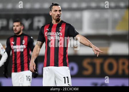 La Spezia, Italien. Februar 2021, 13th. La Spezia, Italien, Alberto Picco Stadion, 13. Februar 2021, Zlatan Ibrahimovic von AC Mailand in Aktion während Spezia Calcio vs AC Mailand - Italienische Fußball Serie A Spiel Kredit: Matteo Papini/LPS/ZUMA Wire/Alamy Live News Stockfoto