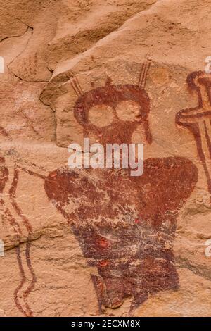 Überlebensgroße Piktogramme im Barrier Canyon Stil im Sego Canyon in Utah, USA Stockfoto