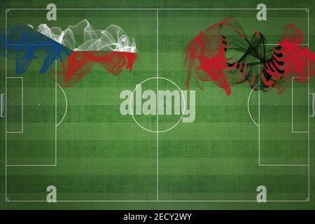 Tschechische Republik vs Albanien Fußballspiel, Nationalfarben, Nationalflaggen, Fußballplatz, Fußballspiel, Wettbewerbskonzept, Kopierraum Stockfoto