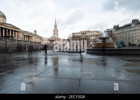 Trafalgar Square, London Langzeitbelichtung. Stockfoto