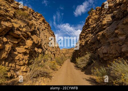 Old Denver & Rio Grande Western Railroad Schnitt in der alten Kohlebergbau Geisterstadt Sego, Utah, USA Stockfoto