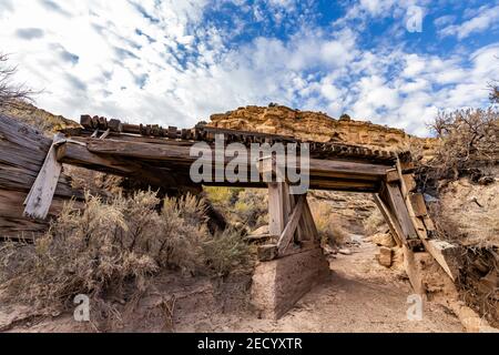 Old Denver & Rio Grande Western Railroad Brücke in der alten Kohlebergbau Geisterstadt Sego, Utah, USA Stockfoto