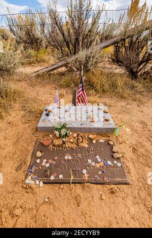 Grab auf dem Friedhof der Kohlebergbaustadt Sego, Utah, USA Stockfoto