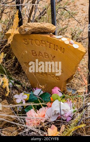 Grab auf dem Friedhof der Kohlebergbaustadt Sego, Utah, USA Stockfoto