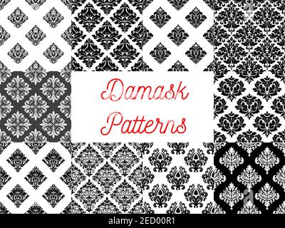 Stilisierte Blumenmuster Damast nahtlose Muster. Vektor-Dekoration Fliesen mit grafischem Blumenmuster. Elegante Luxus Barock Ornament Hintergründe für Design Stock Vektor