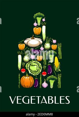 Schneidebrett Symbol mit gesunden pflanzlichen Elementen.frisches Gemüse Vektor-Symbole von Kürbis, Kohl, Zwiebel und Kohlrabi, Pfeffer, Zucchini und Sellerie, Stock Vektor