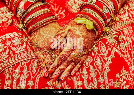 Nahaufnahme des mehendi auf's Braut Hand, Mauritius, Afrika Stockfoto