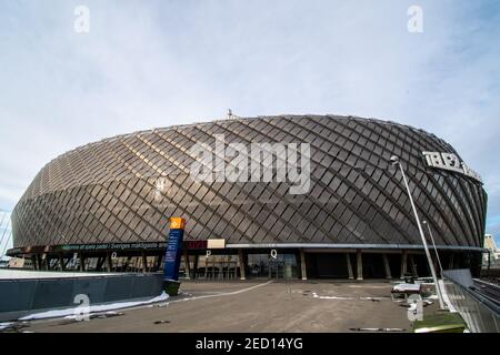 Stockholm, Schweden. Februar 2021, 14th. Tele2 Arena vor dem Finale der Volkswagen Stockholm Challenge zwischen Hammarby und Brommapojkarna in der Tele2 Arena in Stockholm, Schweden Quelle: SPP Sport Pressefoto. /Alamy Live Nachrichten Stockfoto