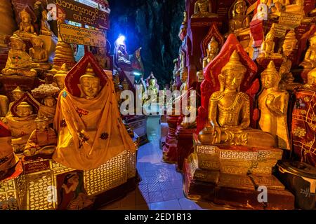 Goldene Buddha Statuen, Pindaya Höhle, Pindaya, Shan Staat, Myanmar Stockfoto