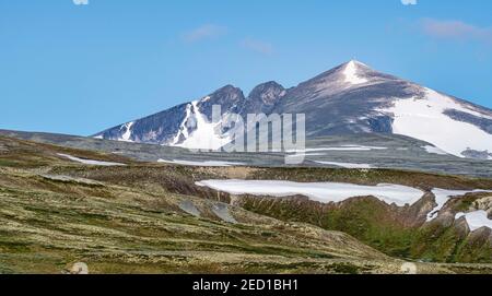 Tundra, karge Landschaft, Snohetta Mountain, Dovrefjell Nationalpark, Oppdal, Norwegen Stockfoto