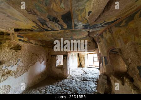 Wandgemälde mit Szenen aus den Evangelien, Ivanovo Felskirche die Heilige Mutter, UNESCO-Weltkulturerbe, Roussenski Lom River Valley, Bulgarien Stockfoto