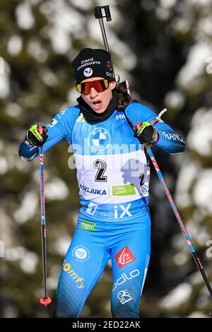 Pokljuka, Slowenien. Februar 2021, 14th. Biathlon: Weltmeisterschaft, Verfolgung 10 km, Frauen: Anais Chevalier-Bouchet aus Frankreich Credit: Sven Hoppe/dpa/Alamy Live News Stockfoto