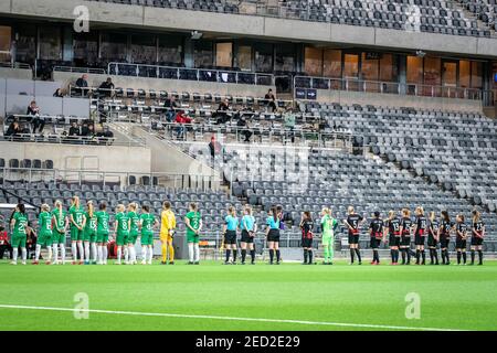 Stockholm, Schweden. Februar 2021, 14th. Beide Teams stehen vor dem Finale der Volkswagen Stockholm Challenge zwischen Hammarby und Brommapojkarna in der Tele2 Arena in Stockholm, Schweden Quelle: SPP Sport Pressefoto. /Alamy Live Nachrichten Stockfoto