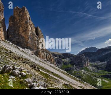 Drei Lavaredo-Gipfel in den Dolomiten Stockfoto