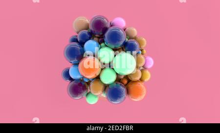 3d-Rendering. Abstract von Kugeln in verschiedenen Farben und Größen Stockfoto