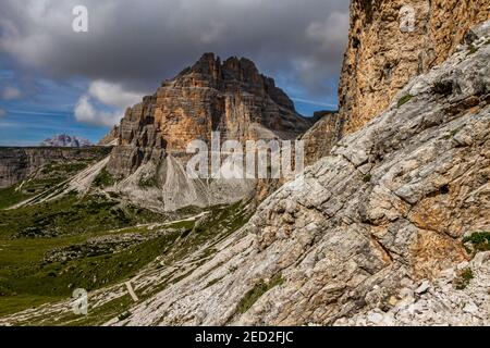 Drei Lavaredo-Gipfel in den Dolomiten Stockfoto