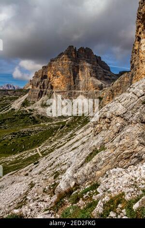 Drei Lavaredo-Gipfel in den Dolomiten Stockfoto