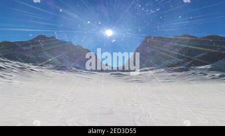 Mountain Snow Sun Ray Illustration, 3d Rendering Stockfoto