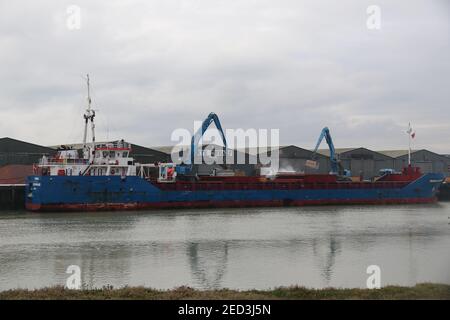 FEHN COURAGE FRACHTSCHIFF BEI RASTRUM LTD IM ROGGENHAFEN Stockfoto