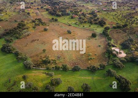 Luftlandschaft bei Arroyo de la Luz. Spanien. Stockfoto