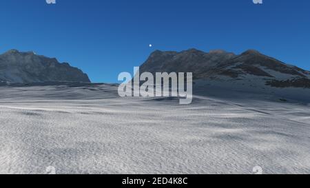 Mountain Snow Sun Ray Illustration, 3d Rendering Stockfoto