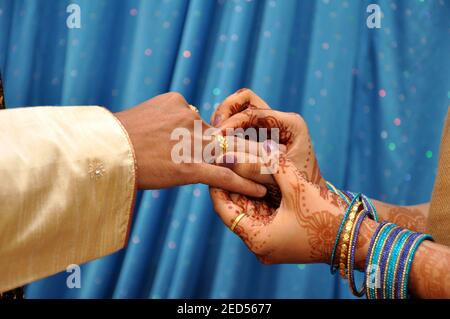 Die traditionelle hinduistische Trauung mit Ringen Stockfoto