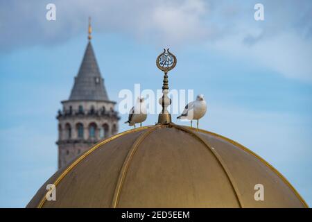 Eminonu und der Galata-Turm in Istanbul, Türkei Stockfoto