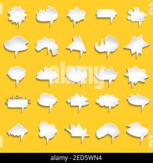 Große Reihe von Vektor-Comic-Sprechblasen auf farbigem Hintergrund. Isoliertes buntes Banner, leere Papierform. Cartoon flache Illustration für Chat. Vorlage Stock Vektor