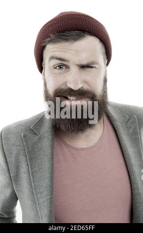 Casual Outfit. Schule des guten Benehmens. Tipps und Tricks gut aussehender Mann. Attraktiv und schön. Bärtige und stattlich. Selbstverbesserung Konzept. Wie gefällt Ihnen mein Stil. Bärtige hipster brutale Person. Stockfoto
