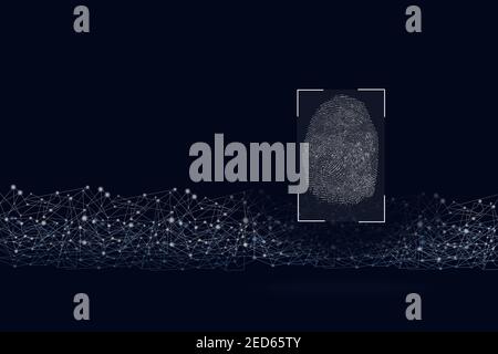 Biometrisches Identifikationskonzept mit Fingerabdrücken. Software-Erkennung Technologie Anerkennung Menschen. Gesichts-Scan Menschen zeigen digitale persönliche Daten Stockfoto