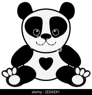Sweet Black and White Panda Bear mit Herz auf Bauch Einfache Illustration flache Kunst isoliert auf weißem Hintergrund Illustration mit Beschneidungspfad Stockfoto