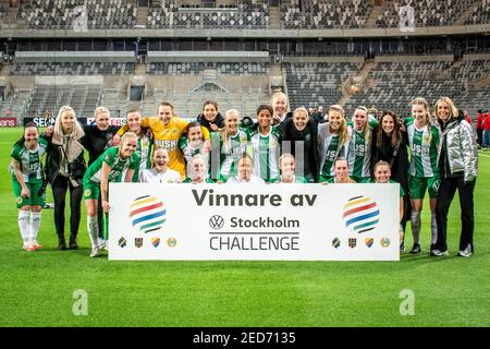 Stockholm, Schweden. Februar 2021, 14th. Hammarby nach dem Sieg im Finale der Volkswagen Stockholm Challenge zwischen Hammarby und Brommapojkarna in der Tele2 Arena in Stockholm, Schweden Credit: SPP Sport Press Photo. /Alamy Live Nachrichten Stockfoto