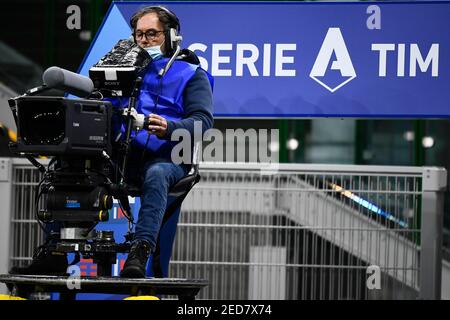 Mailand, Italien. Februar 2021, 14th. MAILAND, ITALIEN - 14. Februar 2021: Eine tv-Kamera ist während der Serie A Fußballspiel zwischen FC Internazionale und SS Lazio gesehen. (Foto von Nicolò Campo/Sipa USA) Quelle: SIPA USA/Alamy Live News Stockfoto