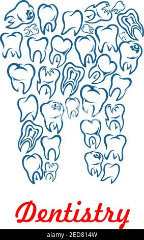 Stomatologie und Zahnmedizin Poster mit Zahnform von menschlichen Zähnen entworfen. Vektor-Symbol für gesunde weiße Zahn für Zahnarzt, Stomatologe Klinik, odo Stock Vektor