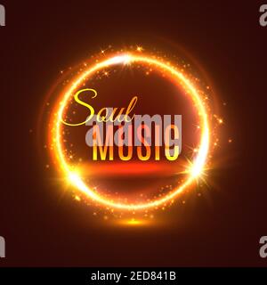 Plakat mit Vektor golden funkelnden Glitzer Licht in Kreisform. Leuchtender Sternblitz von goldenen leuchtenden Strahlen. Soul Musik Album Disc Cover, Nacht Stock Vektor