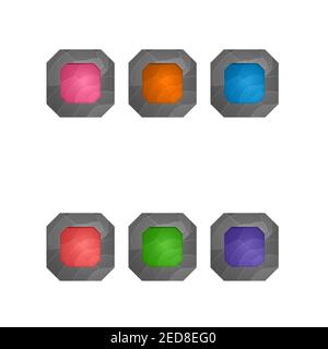 Gaming-Elemente auf weißem Hintergrund isoliert. Design für Computerspiel. Symbole und Symbole. Sammlung quadratische Tasten spielen für Spiele und App Stock Vektor