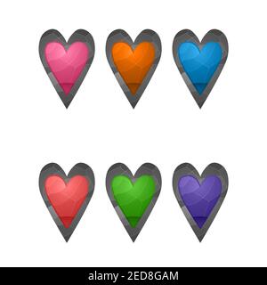 Gaming-Elemente auf weißem Hintergrund isoliert. Design für Computerspiel. Symbole und Symbole. Sammlungstasten für Spiele und App. Verschiedene Farben Stock Vektor