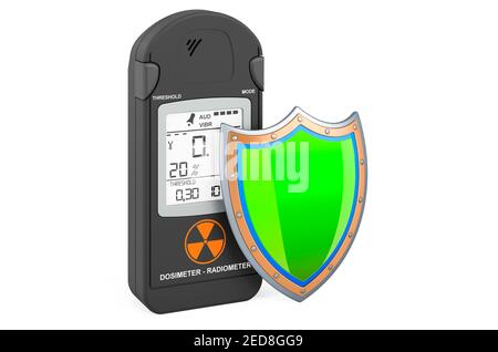 Gammastrahlung Personal Dosimeter mit Schild, 3D Rendering isoliert auf weißem Hintergrund Stockfoto