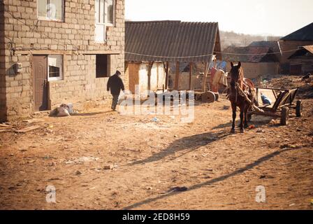 SEREDNIE, UKRAINE - 09. MÄRZ 2011: Hartes Leben unter Müll und Schlamm Stockfoto