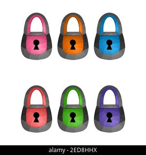 Gaming-Elemente auf weißem Hintergrund isoliert. Design für Computerspiel. Symbole und Symbole. Sammlung Tasten spielen für Spiele und App. Verschiedene Farben Stock Vektor