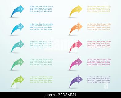 Zahl Aufzählungspunkt 3D stehende Pfeile 1 bis 10 Vektor Stock Vektor