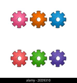 Gaming-Elemente auf weißem Hintergrund isoliert. Design für Computerspiel. Symbole und Symbole. Sammlung Tasten spielen für Spiele und App. Verschiedene Farben Stock Vektor