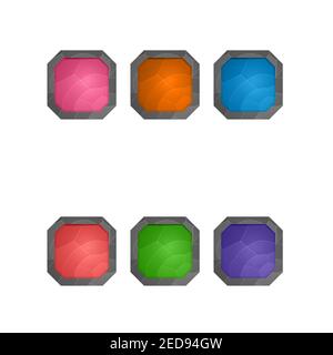 Gaming-Elemente auf weißem Hintergrund isoliert. Design für Computerspiel. Symbole und Symbole. Sammlung quadratische Tasten spielen für Spiele und App Stock Vektor