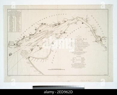 Ein Diagramm der Delaware Bay und den Fluss - mit einer vollständigen und genauen Beschreibung der Küsten, Buchten, Häfen, Tiefenangaben, Untiefen, Sande, und die Lager des größten Land Marken, vom Kape Stockfoto