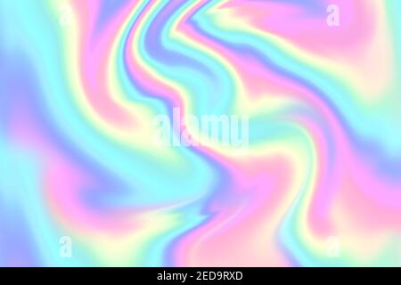 Abstrakter Regenbogen-Hintergrund im Glitch-Stil. Farbenfrohe Textur im Tie-Dye-Stil. Holografische Folienstruktur. Stockfoto